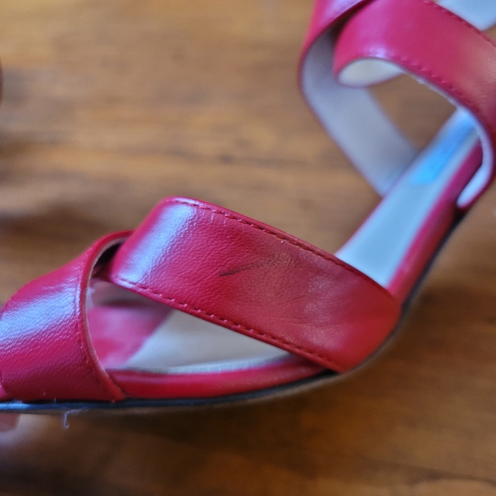 Jimmy Choo Red Leather Lottie Sandal Heels Size 38.5 Or US 8 - Picture 9 of 11